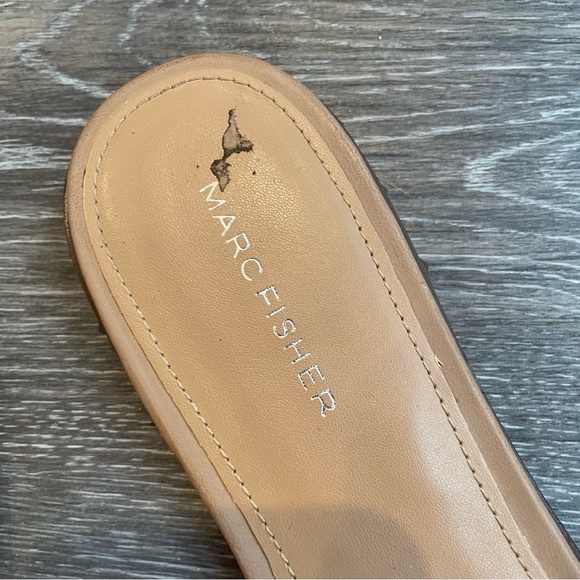 MARC FISHER Woven Jeremy Sandals Square Toe Studded Tan Flats Size 10 - Picture 4 of 7